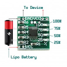 Single Cell 1S Lipo Battery Voltage Status LED Indicator Gauge Module